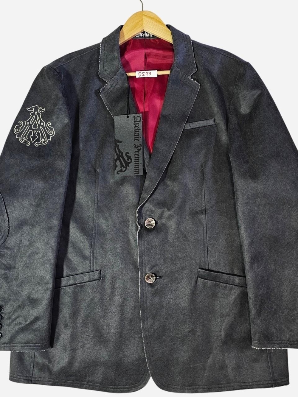 Archaic Black Men's Blazer with Burgundy Lining